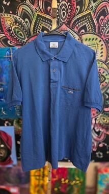 Lacoste Classic Pique Pocket Polo Shirt Blue Plaid Trim Size 7 XXL Euro Import